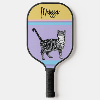 Getigerte Katze Lila Katzen Frauen Pastellfarben Pickleball Schläger