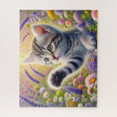 Getigerte Katze mit Blumen Puzzle (Vertikal)