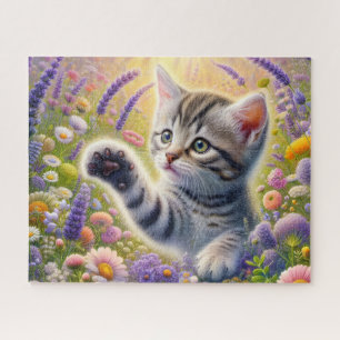 Getigerte Katze mit Blumen Puzzle