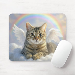 Getigerte Katze mit Engelsflügeln und Regenbogen Mousepad