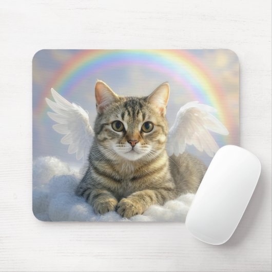 Getigerte Katze mit Engelsflügeln und Regenbogen Mousepad (Mit Mouse)