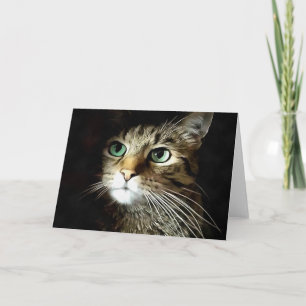 Getigerte Katze mit grünen Augen isoliert auf Schw Karte