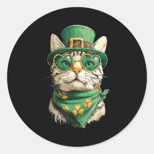 Getigerte Katze mit Herz-Sonnenbrille Shamrocks st Runder Aufkleber
