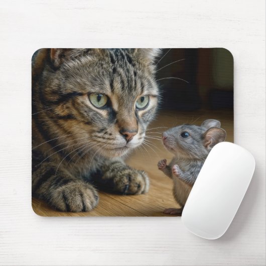 Getigerte Katze mit tapferer Maus Mousepad (Mit Mouse)