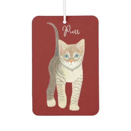 Getigerte Katze mit Text Maroon Autolufterfrischer (Vorderseite)