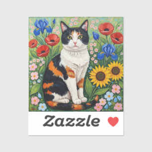 Getigerte Katze und volkstümliche Sonnenblumen Aufkleber