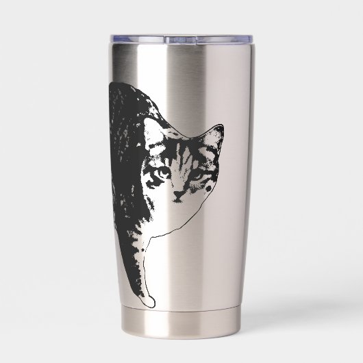 Getigerte Katze unter festlichen Lichtern Thermobecher (Rückseite)