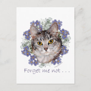 Getigerte Katze Vergissmeinnicht Postkarte