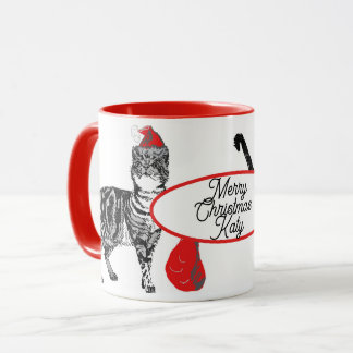 Getigerte Katze Weihnachten Santa Hut Katzen Rot W Tasse