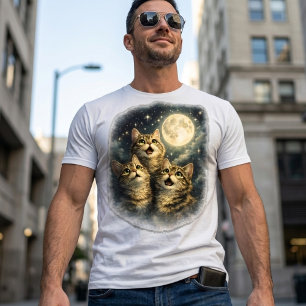 Getigerte Katzen beim Blick auf Vollmond und Stern T-Shirt
