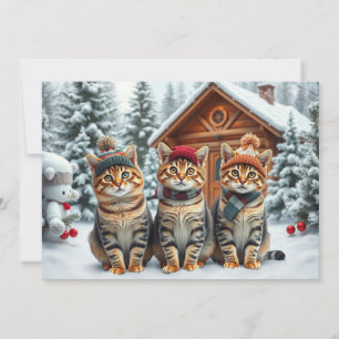 Getigerte Katzen in präparierter Winterkleidung un Feiertagskarte