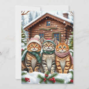 Getigerte Katzen in vornehmer Winterkleidung und H Feiertagskarte