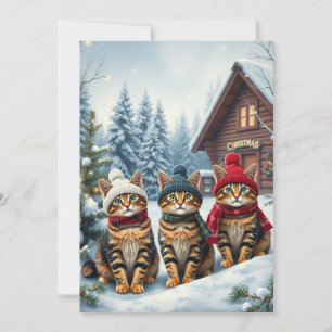 Getigerte Katzen in vornehmer Winterkleidung und H Feiertagskarte