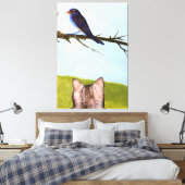 Getigerte Katzen sprechen mit Vögeln Leinwanddruck (Insitu (Schlafzimmer))