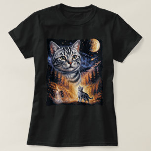 Getigerte Katzenmondwald-Fantasie-Kunst T-Shirt