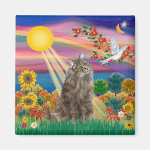 Getigerte Norwegische Waldkatze - Herbstsonne Magnet