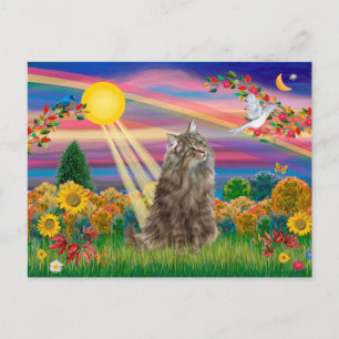 Getigerte Norwegische Waldkatze - Herbstsonne Postkarte