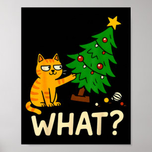 Getigerte Weihnachtskatze wirft Weihnachtsbaum um  Poster