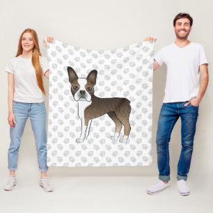 Getigerter Boston Terrier Süßer Cartoon-Hund & Pfo Fleecedecke
