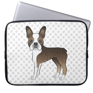 Getigerter Boston Terrier Süßer Cartoon-Hund & Pfo Laptopschutzhülle