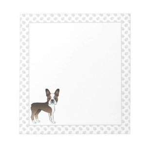 Getigerter Boston Terrier Süßer Cartoon-Hund & Pfo Notizblock