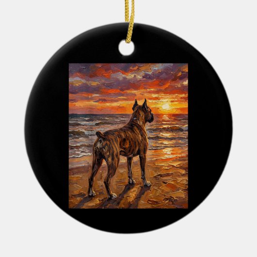 Getigerter Boxer am Sunset Beach Boxer-Hunde-Kunst Keramik Ornament (Vorne)