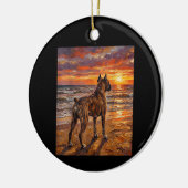 Getigerter Boxer am Sunset Beach Boxer-Hunde-Kunst Keramik Ornament (Links)