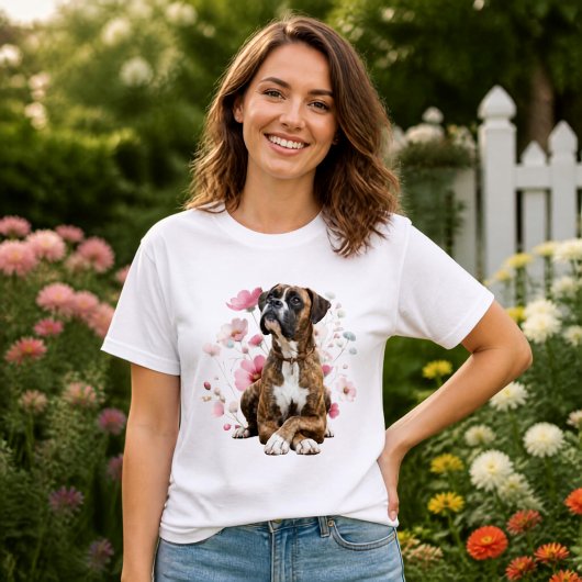 Getigerter Boxerhund & Wildblumen T-Shirt