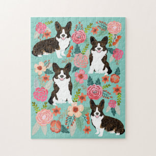 Getigerter Corgi-Hund Vintage-Blumen Puzzle