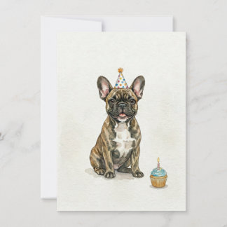 Getigerter Französischer Bulldogge Geburtstagspart Einladung