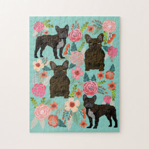 Getigerter Französischer Bulldogge Vintage Blumen Puzzle