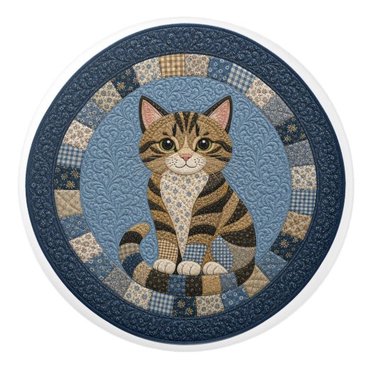 Getigerter Katzenquilt Keramikknauf (Vorderseite)