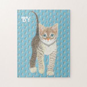 Getigertes Kätzchen 11 x 14 Blau Puzzle