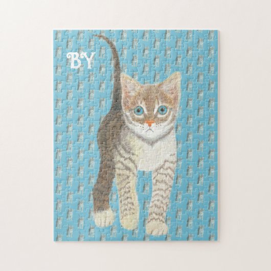 Getigertes Kätzchen 11 x 14 Blau Puzzle (Vertikal)
