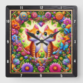 Getigertes Kätzchen Florales Herz Wanduhr (Vorderseite)