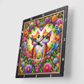 Getigertes Kätzchen Florales Herz Wanduhr (Winkel)