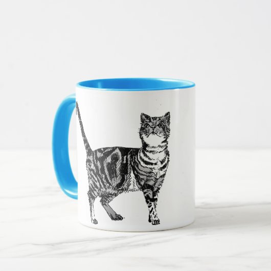 Getigertes Katzen-Mug Blau Tasse (Vorderseite Links)