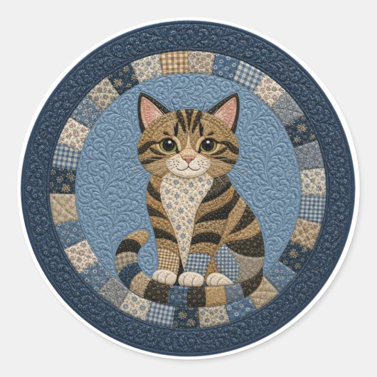 Getigertes Katzenquilts Runder Aufkleber (Vorderseite)