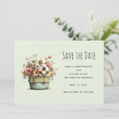 Getopfte Blumen gemütlicher Shabby-Chic-Stil Süß Save The Date (Stehend Vorderseite)