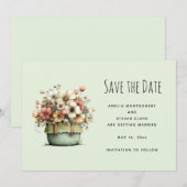 Getopfte Blumen gemütlicher Shabby-Chic-Stil Süß Save The Date (Vorne/Hinten)