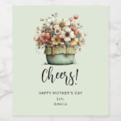 Getopfte Blumen im gemütlichen Shabby-Stil, süß zu Weinetikett (Einzelnes Label)