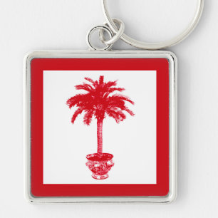 Getopfte Palme - tiefrot und weiß Schlüsselanhänger