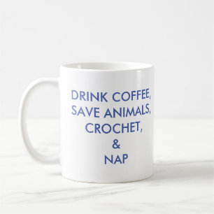 Getränk-Kaffee, retten Tiere, Häkelarbeit und Kaffeetasse