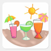 Getränke am Strand Quadratischer Aufkleber (Vorderseite)