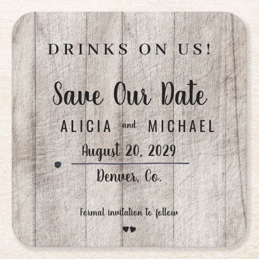 Getränke auf uns einfache rustikale Hochzeit speic Rechteckiger Pappuntersetzer (Vorderseite)