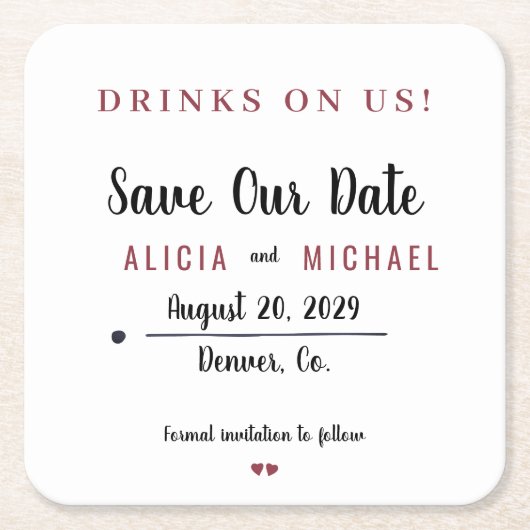 Getränke auf uns einfache rustikale Hochzeit speic Rechteckiger Pappuntersetzer (Vorderseite)