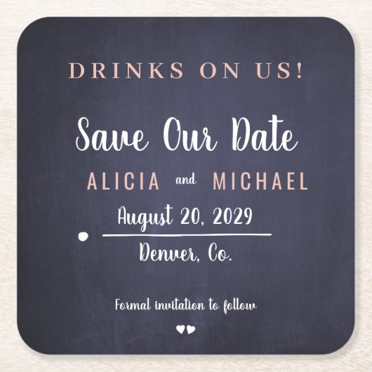 Getränke auf uns einfache rustikale Hochzeit speic Rechteckiger Pappuntersetzer (Vorderseite)