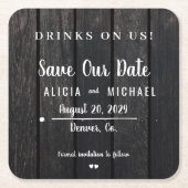 Getränke auf uns einfache rustikale Hochzeit speic Rechteckiger Pappuntersetzer (Vorderseite)