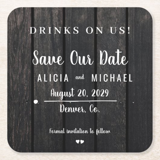 Getränke auf uns einfache rustikale Hochzeit speic Rechteckiger Pappuntersetzer (Vorderseite)