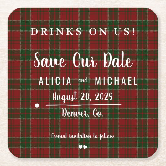 Getränke auf uns einfache rustikale Hochzeit speic Rechteckiger Pappuntersetzer (Vorderseite)